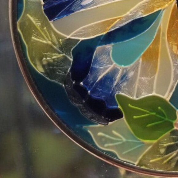 Amia Stained Glass Style Butterfly & Flower Suncatcher Round Indoor Window Decor - Picture 11 of 13